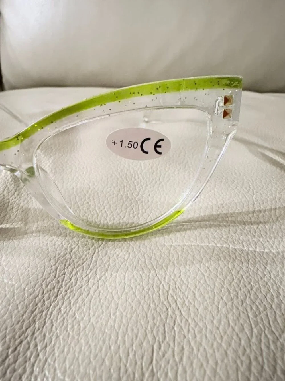 Clear Green Cat Eye Reading Glasses +1.50 Glitter Accent Women’s Readers